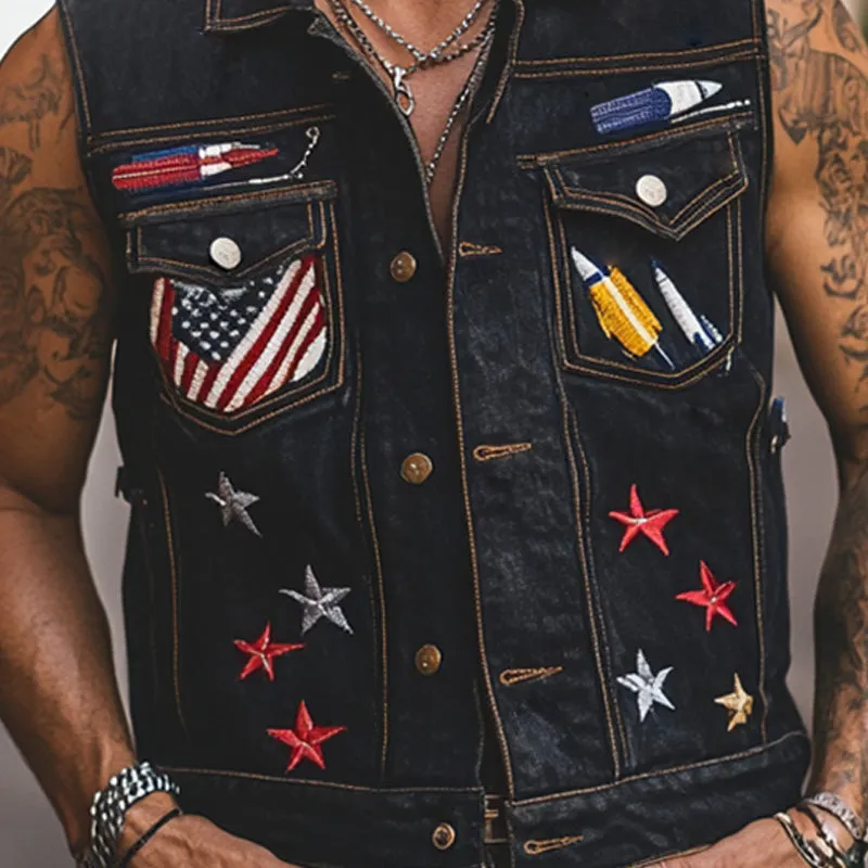 Men's Stylish Embroidered Denim Vest MTA1895C4P sold by Manly product image thumbnail 3