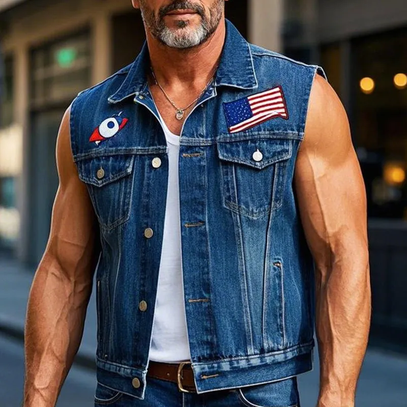 Men's Simple Patch Denim Vest MTA1816C5P sold by Manly product image thumbnail 2