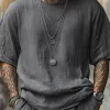 Men's Solid Color Linen Breathable Short-Sleeved T-Shirt MTA1916C3P sold by Manly