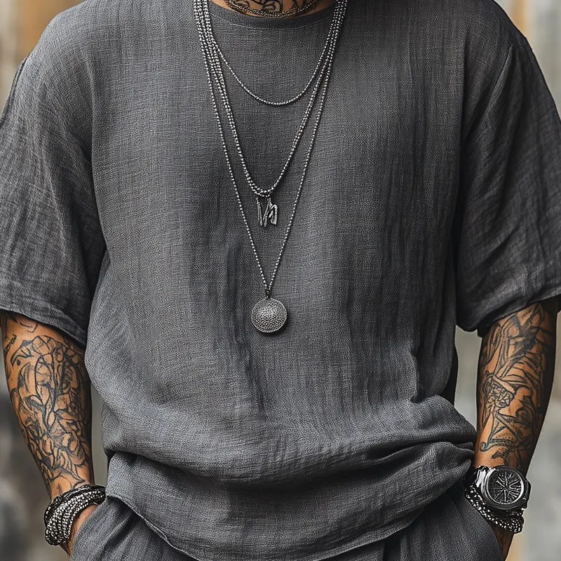 Men's Solid Color Linen Breathable Short-Sleeved T-Shirt MTA1916C3P sold by Manly product image thumbnail 3