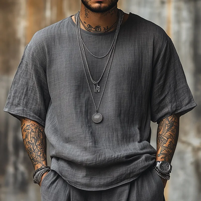 Men's Solid Color Linen Breathable Short-Sleeved T-Shirt MTA1916C3P sold by Manly product image thumbnail 2