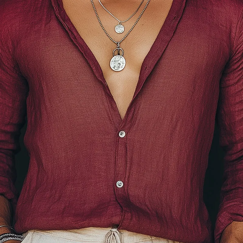 Men's Simple Solid Color Long Sleeve Shirt MTA1955C7P sold by Manly product image thumbnail 3