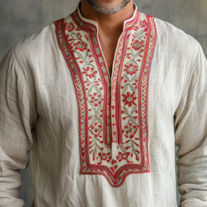 Men's Casual Embroidered Long Sleeve Open Collar Shirt MTA1979C5P sold by Manly product image thumbnail 3