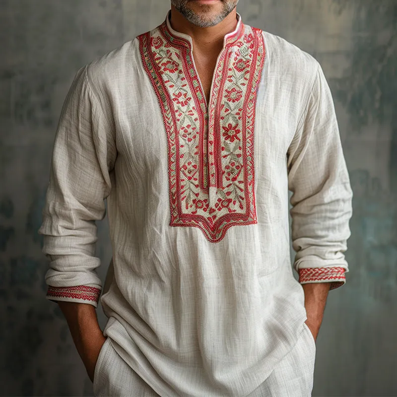 Men's Casual Embroidered Long Sleeve Open Collar Shirt MTA1979C5P sold by Manly product image thumbnail 2