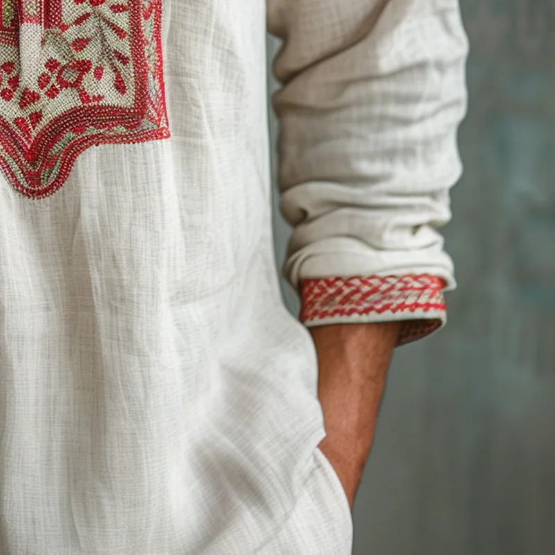 Men's Casual Embroidered Long Sleeve Open Collar Shirt MTA1979C5P sold by Manly product image thumbnail 4