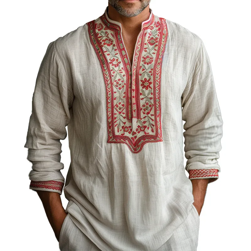 Men's Casual Embroidered Long Sleeve Open Collar Shirt MTA1979C5P sold by Manly