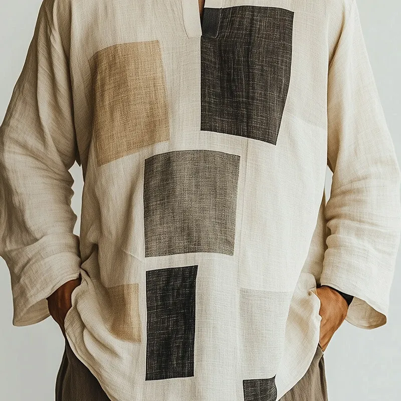 Men's Geometric Print Long Sleeve Open Collar T-Shirt MTA1931C4P sold by Manly product image thumbnail 3