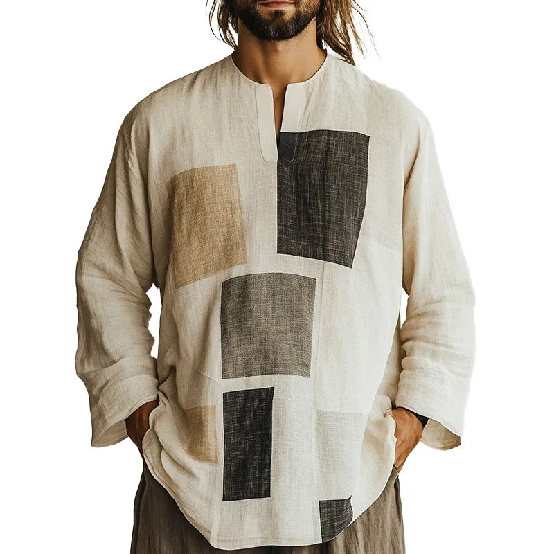 Men's Geometric Print Long Sleeve Open Collar T-Shirt MTA1931C4P sold by Manly