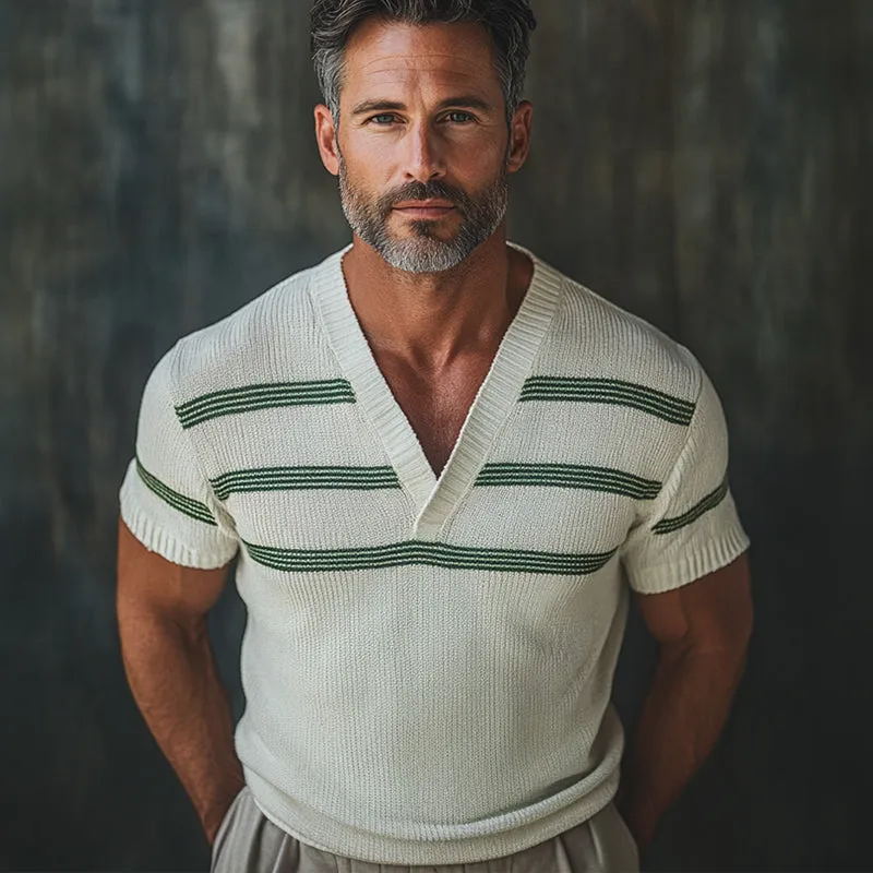 Men's Retro V-neck Knitted Short Sleeve T-shirt MTA1988C1U sold by Manly product image thumbnail 3