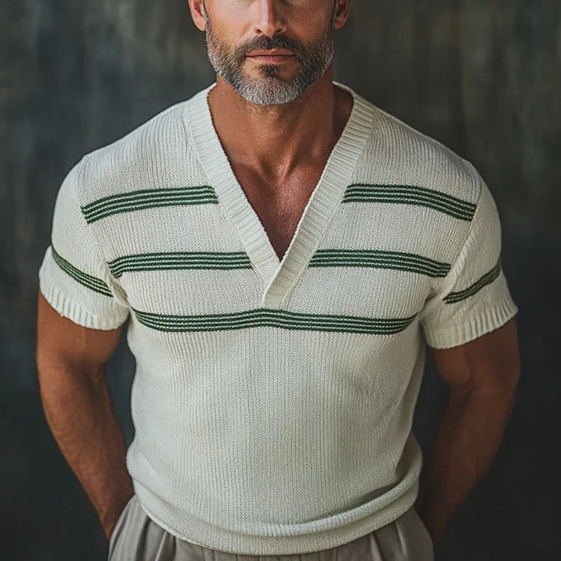 Men's Retro V-neck Knitted Short Sleeve T-shirt MTA1988C1U sold by Manly product image thumbnail 2