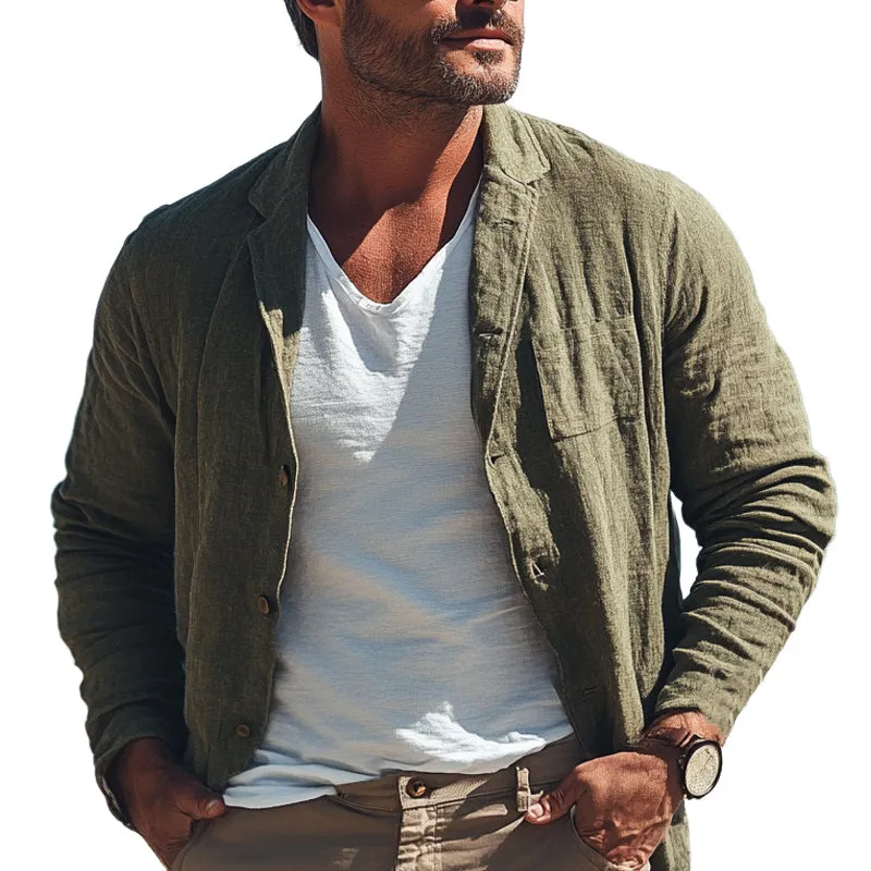 Men's Spring and Summer Army Green Cotton and Linen Casual Shirts MTA1978C3U sold by Manly