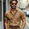 Men's Spring and Autumn Brown Textured Long Sleeve Shirt MTA1901C0U sold by Manly
