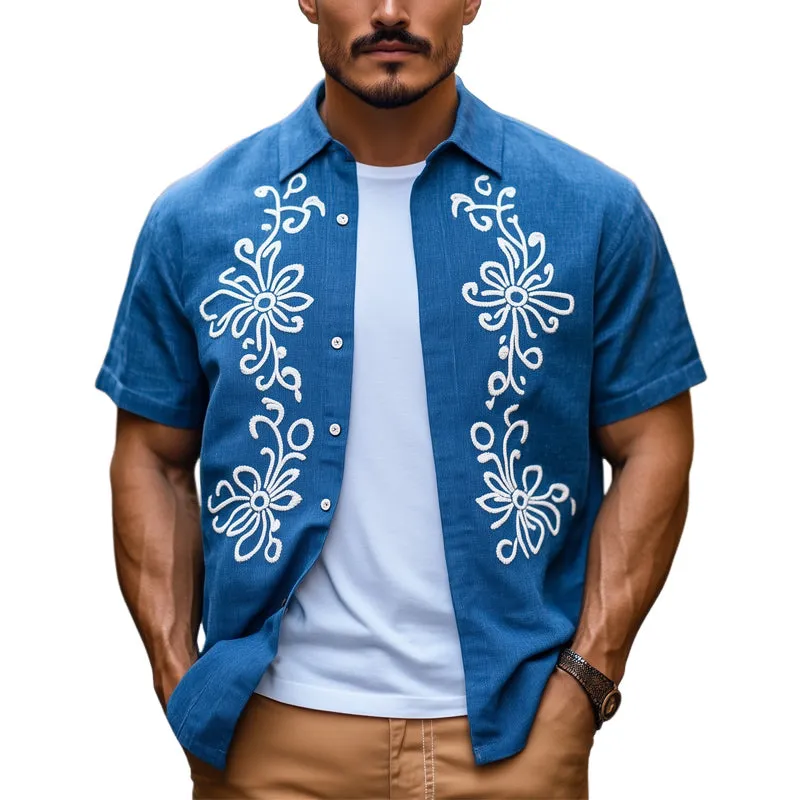 Men's Casual Cotton Vintage Embroidered Short Sleeve Shirt MTA2100C8U sold by Manly