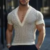 Men's Summer V-neck Hollow Slim Fit Knit T-shirt MTA2118C3U sold by Manly