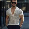 Men's Summer V-neck Hollow Slim Fit Knit T-shirt MTA2118C3U sold by Manly