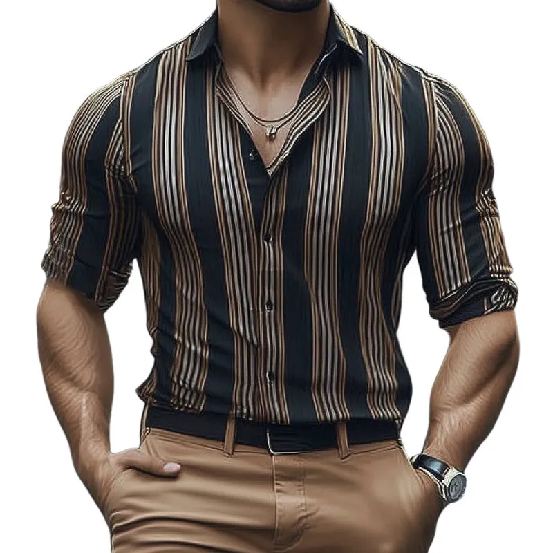Men's Summer Retro Vertical Stripe Print Short Sleeve Shirt MTA2127C1U sold by Manly