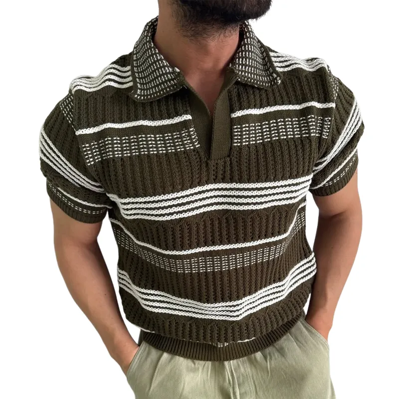 Men's Knit Striped Lapel Short Sleeve Polo Shirt MTA2162C1Z sold by Manly