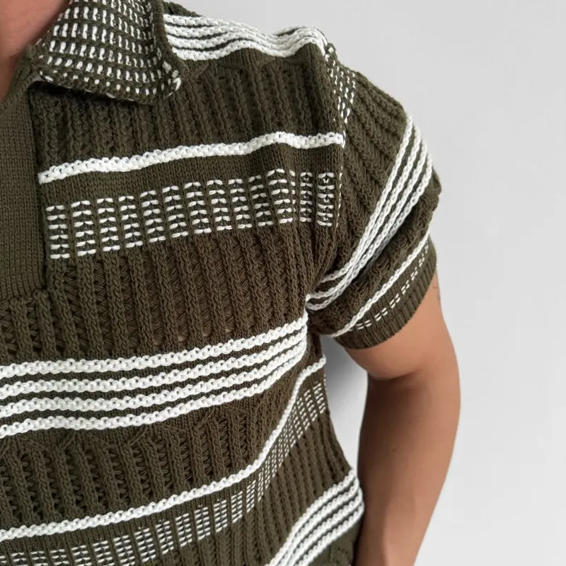 Men's Knit Striped Lapel Short Sleeve Polo Shirt MTA2162C1Z sold by Manly product image thumbnail 4