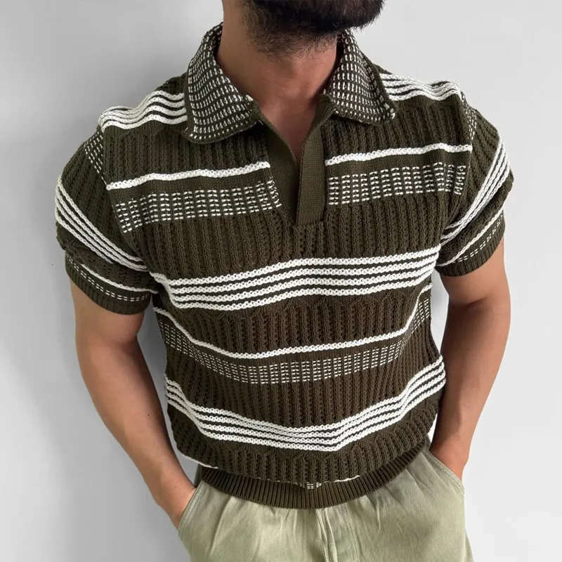 Men's Knit Striped Lapel Short Sleeve Polo Shirt MTA2162C1Z sold by Manly product image thumbnail 3