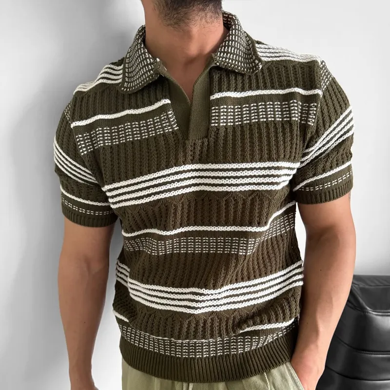 Men's Knit Striped Lapel Short Sleeve Polo Shirt MTA2162C1Z sold by Manly product image thumbnail 2