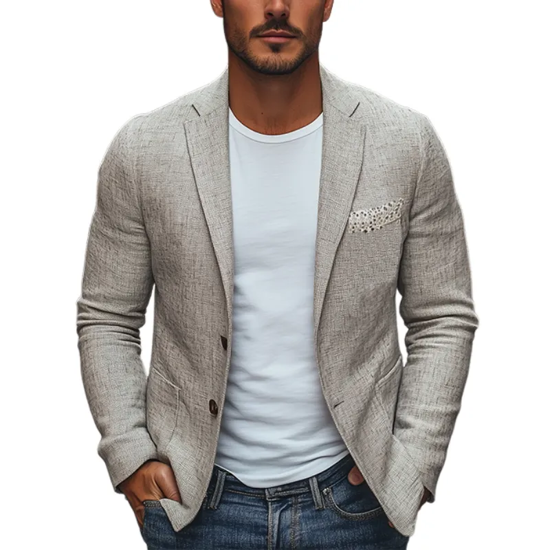 Men's Spring New Style Personalized Lace Splicing Pocket Cotton and Linen Blazer MTA2124C1K sold by Manly