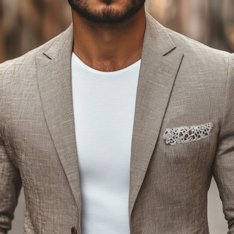 Men's Spring New Casual Lace Splicing Pocket Cotton and Linen Blazer MTA2167C4K sold by Manly product image thumbnail 3