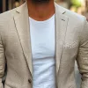 Men's Spring New Casual Lace Splicing Pockets Slim Fit Cotton and Linen Blazer MTA2122C0K sold by Manly