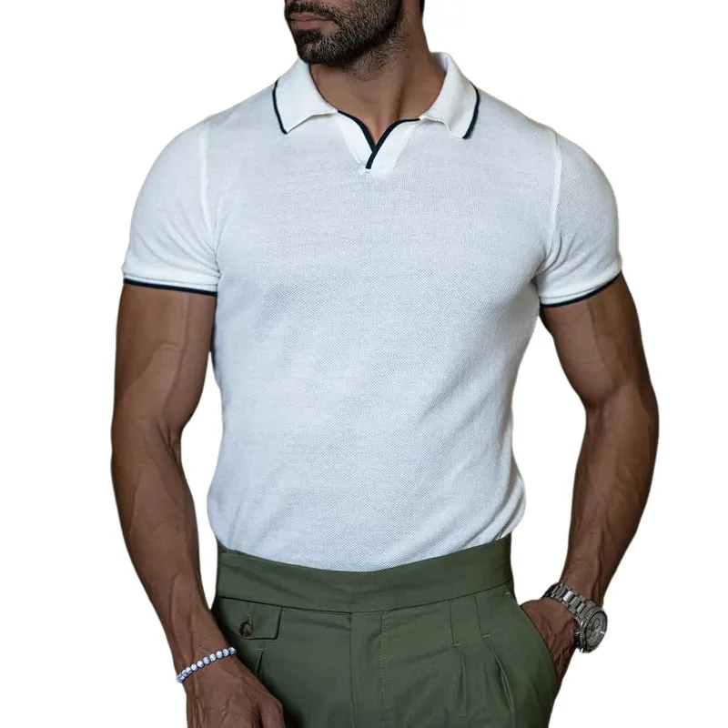 Men's Fashion Colorblock Lapel Short Sleeve Knit Polo Shirt MTA2012C2Z sold by Manly