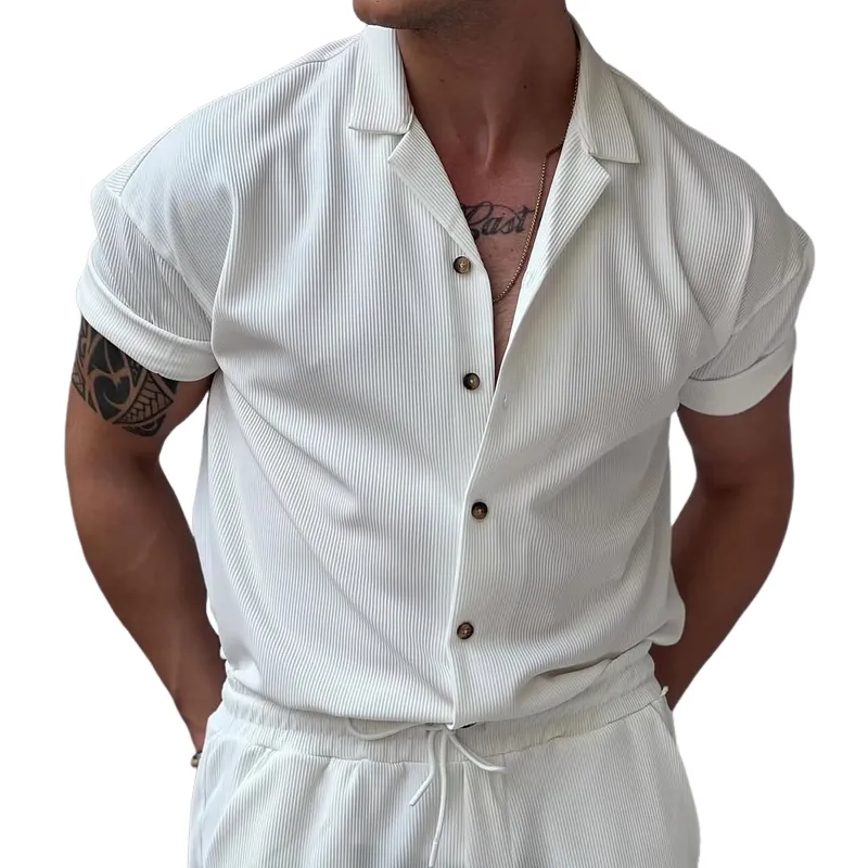 Men's Solid Striped Cuban Collar Short Sleeve Shirt MTA2062C7Z sold by Manly