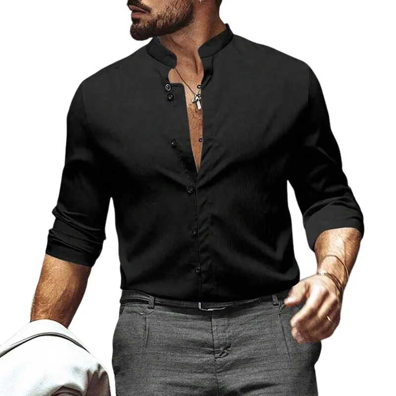 Men's Solid Color Stand Collar Long Sleeve Shirt MTA2097C6Z sold by Manly