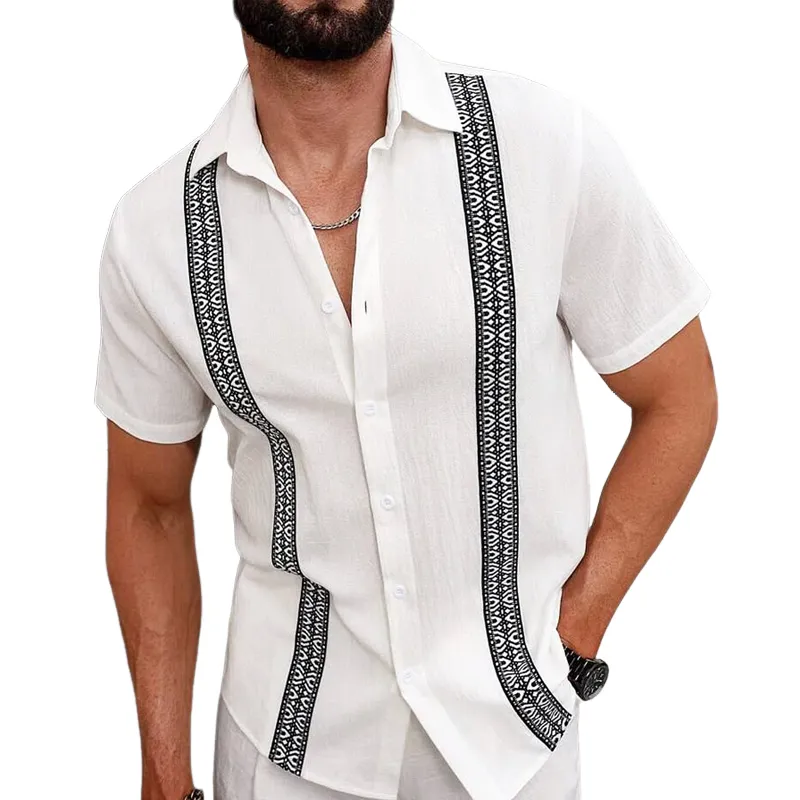 Men's Geometric Print Lapel Short Sleeve Shirt MTA2083C0Z sold by Manly