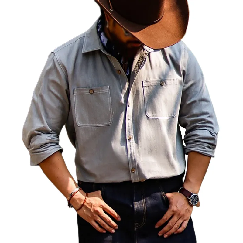 Men's Fashion Lapel Chest Pocket Long Sleeve Cargo Shirt MTA2058C1Z sold by Manly