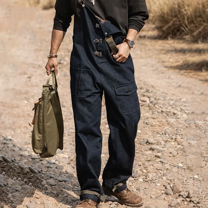 Men's Loose Aircraft Buckle Chest Multi-pocket Denim Overalls MTA2056C9Z sold by Manly product image thumbnail 2