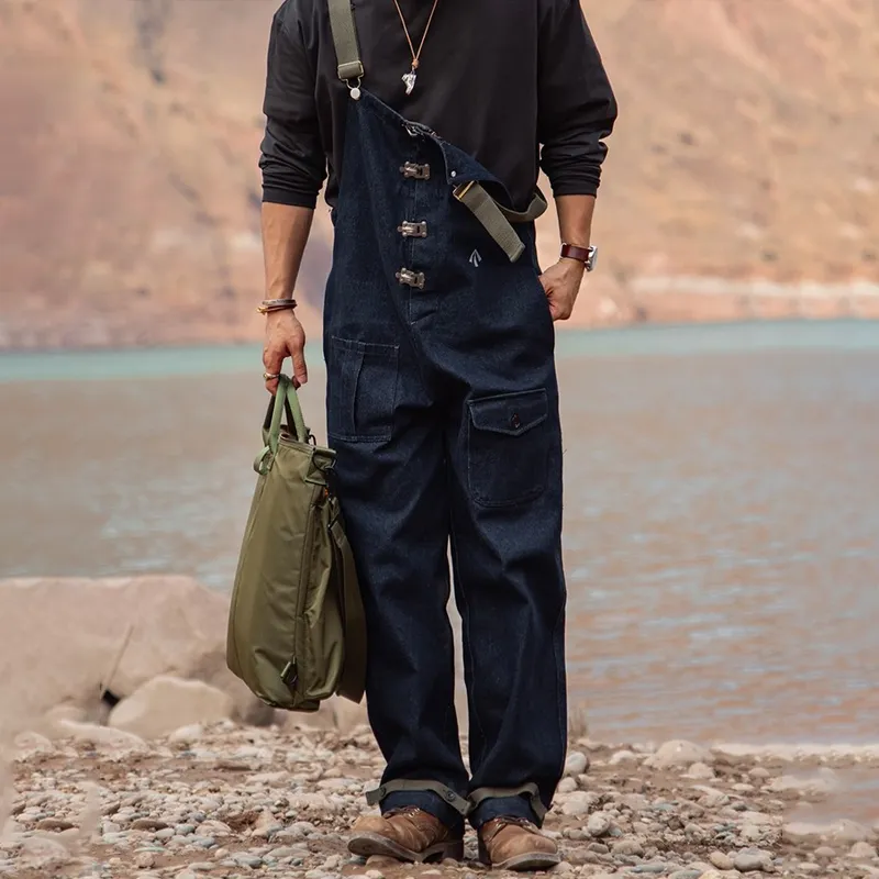 Men's Loose Aircraft Buckle Chest Multi-pocket Denim Overalls MTA2056C9Z sold by Manly product image thumbnail 3