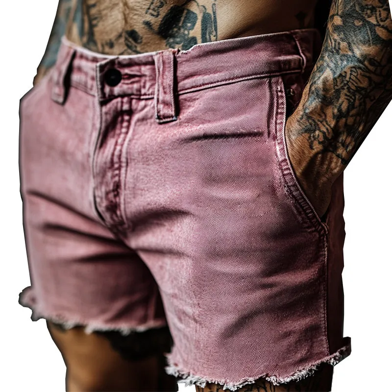 Men's Simple Vintage Raw Edge Denim Shorts MTA1966C7P sold by Manly