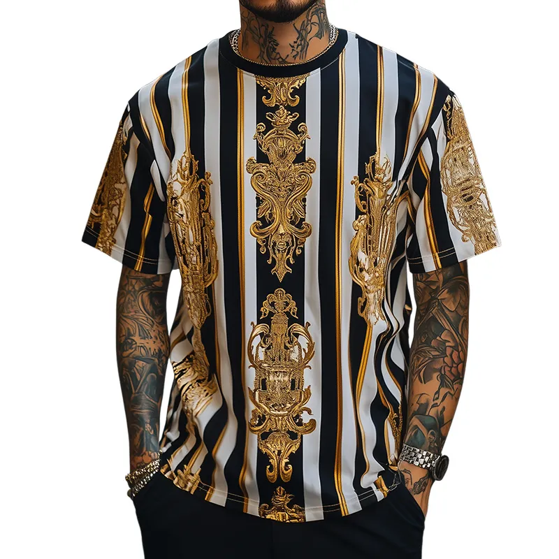 Men's Retro Casual Baroque Printed Round Neck Short Sleeve T-Shirt MTA2188C5TO sold by Manly