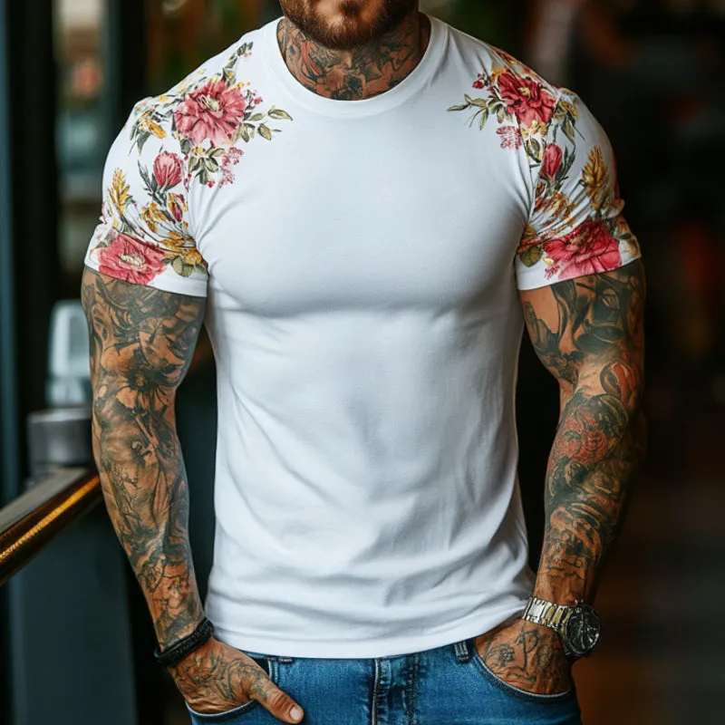 Men's Retro Casual Floral Print Round Neck Short Sleeve T-Shirt MTA2188C6TO sold by Manly product image thumbnail 2