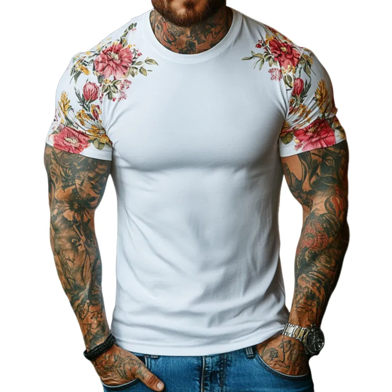 Men's Retro Casual Floral Print Round Neck Short Sleeve T-Shirt MTA2188C6TO sold by Manly