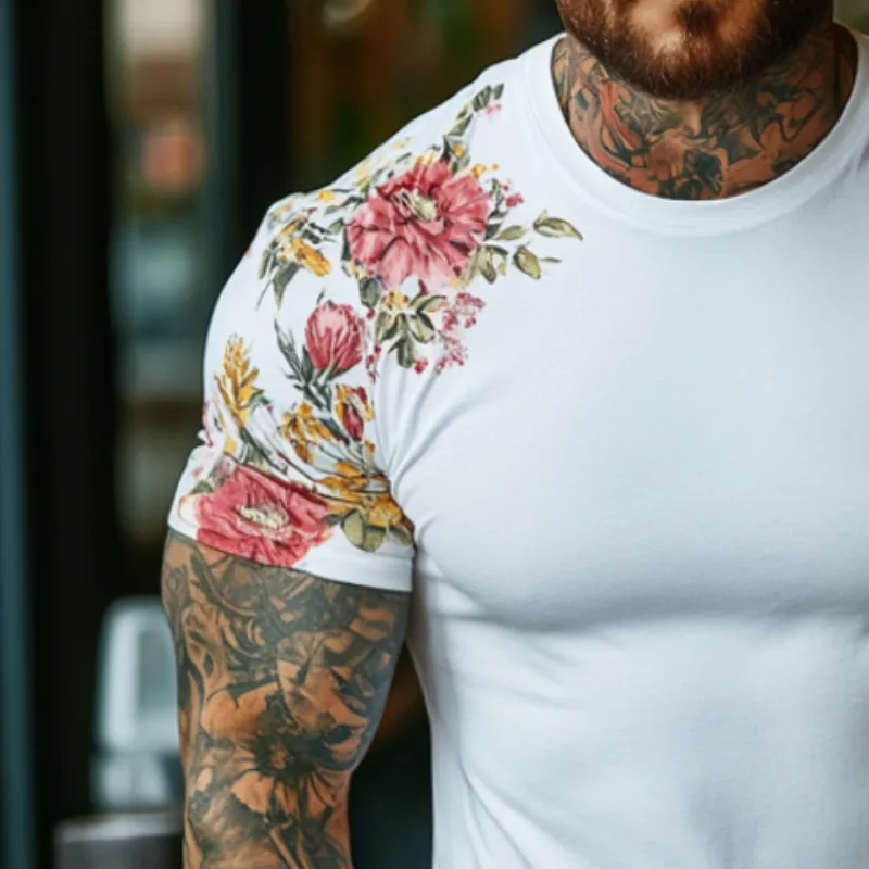 Men's Retro Casual Floral Print Round Neck Short Sleeve T-Shirt MTA2188C6TO sold by Manly product image thumbnail 3