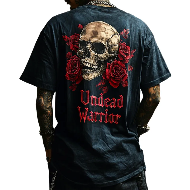 Men's Retro Casual Rock Skull "Undead Warrior" Printed Round Neck Short Sleeve T-Shirt MTA2102C5TO sold by Manly
