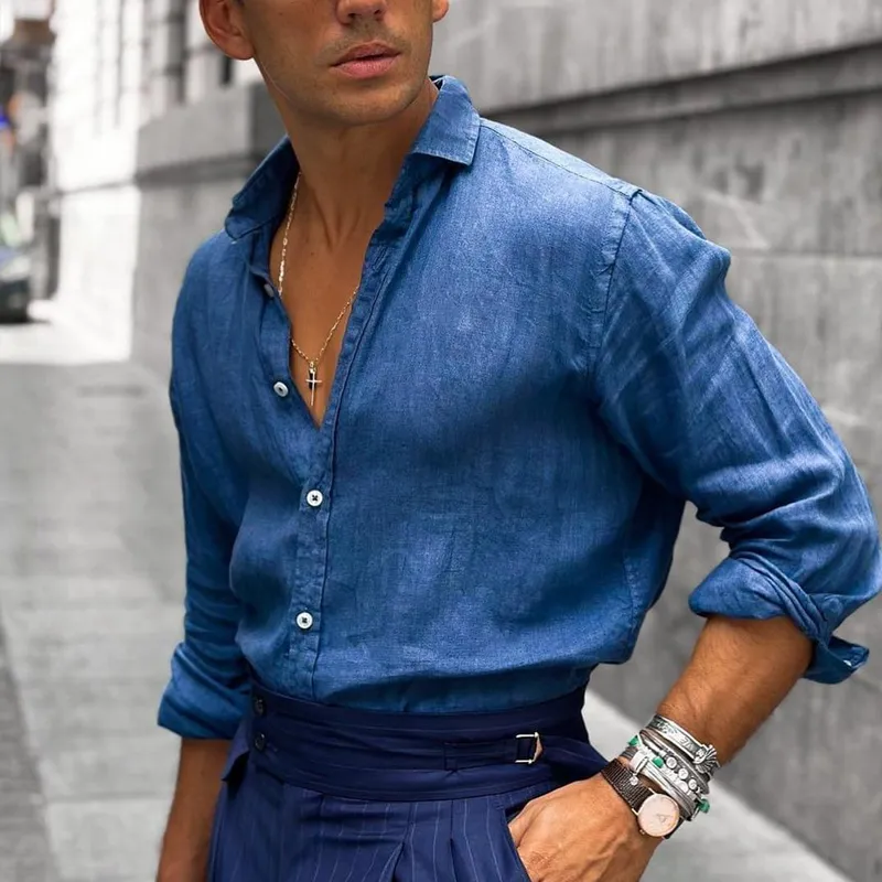 Men's Solid Cozy Loose Lapel Long Sleeve Shirt MTA2243C5Z sold by Manly product image thumbnail 3