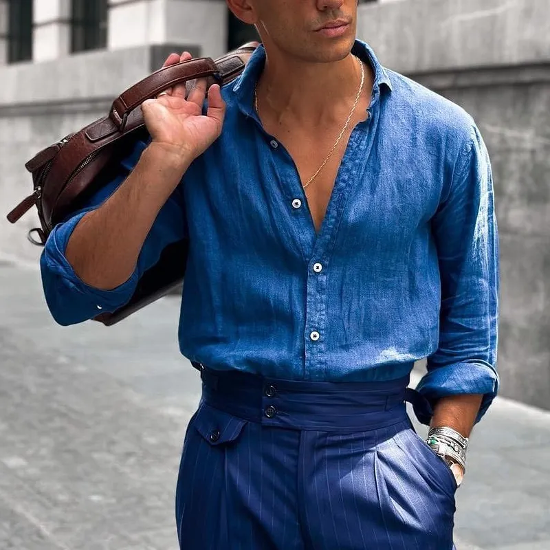 Men's Solid Cozy Loose Lapel Long Sleeve Shirt MTA2243C5Z sold by Manly product image thumbnail 2