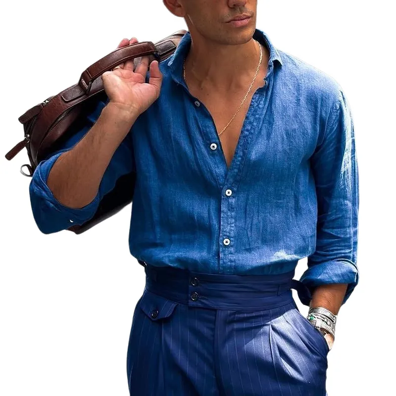 Men's Solid Cozy Loose Lapel Long Sleeve Shirt MTA2243C5Z sold by Manly