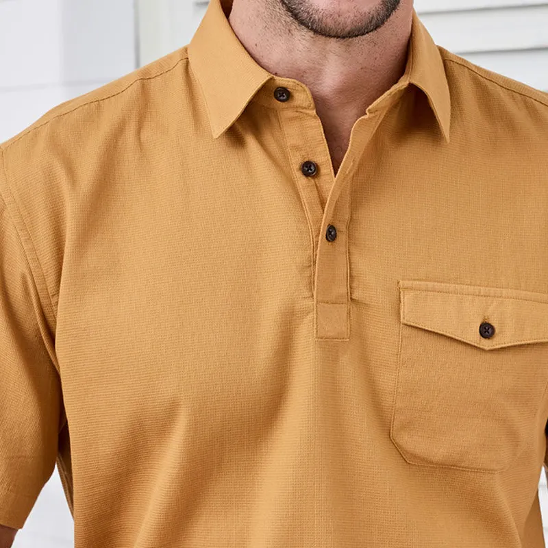 Men's Solid Cotton And Linen Lapel Short Sleeve Polo Shirt MTA2185C0Z sold by Manly product image thumbnail 3