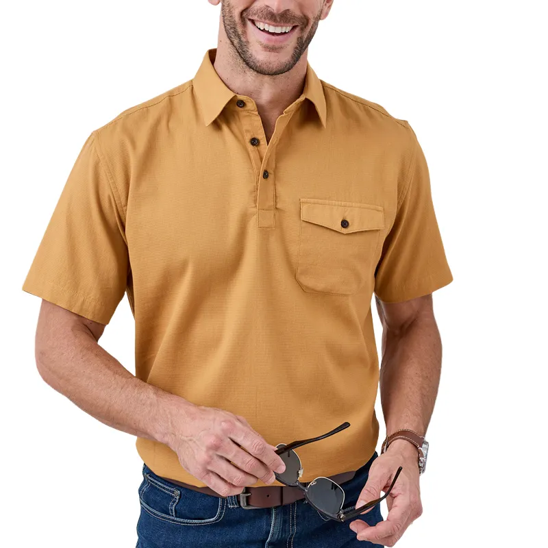 Men's Solid Cotton And Linen Lapel Short Sleeve Polo Shirt MTA2185C0Z sold by Manly