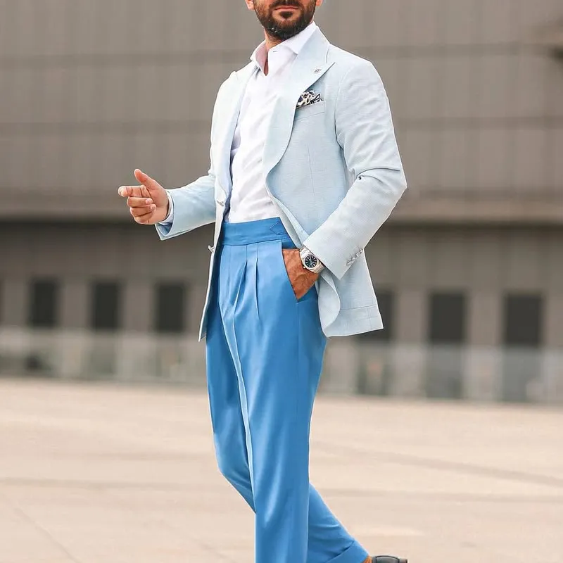 Men's Fashion Solid Plaid Peak Lapel Two Buttons Blazer MTA2119C6Z sold by Manly product image thumbnail 3