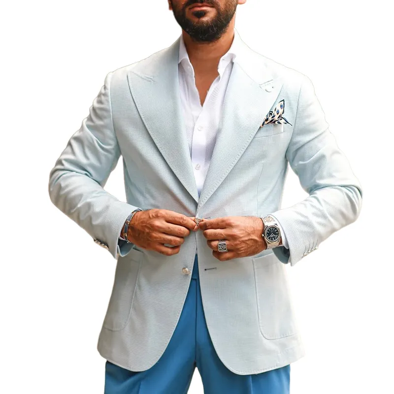 Men's Fashion Solid Plaid Peak Lapel Two Buttons Blazer MTA2119C6Z sold by Manly