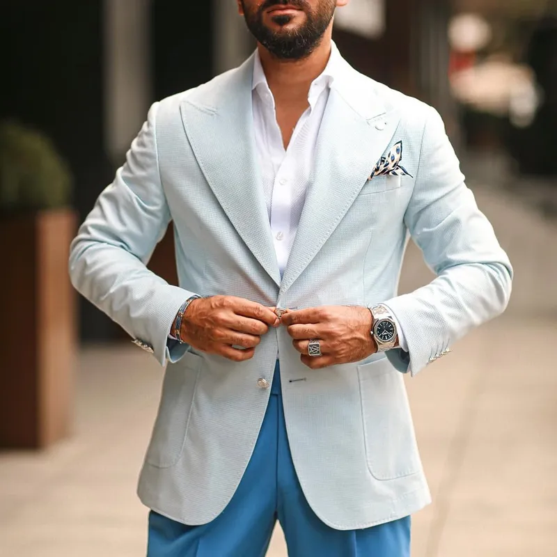 Men's Fashion Solid Plaid Peak Lapel Two Buttons Blazer MTA2119C6Z sold by Manly product image thumbnail 2