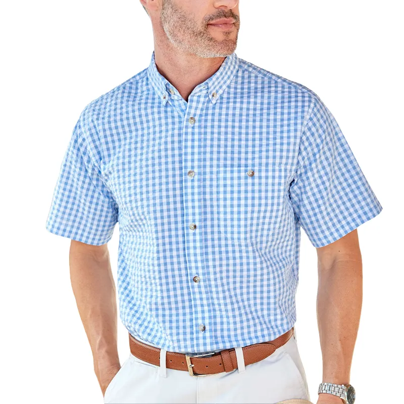 Men's Fashion Plaid Lapel Short Sleeve Shirt MTA2139C5Z sold by Manly