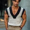 Men's Casual V Neck Contrast Color Slim Knitted Vest MTA2151C6M sold by Manly